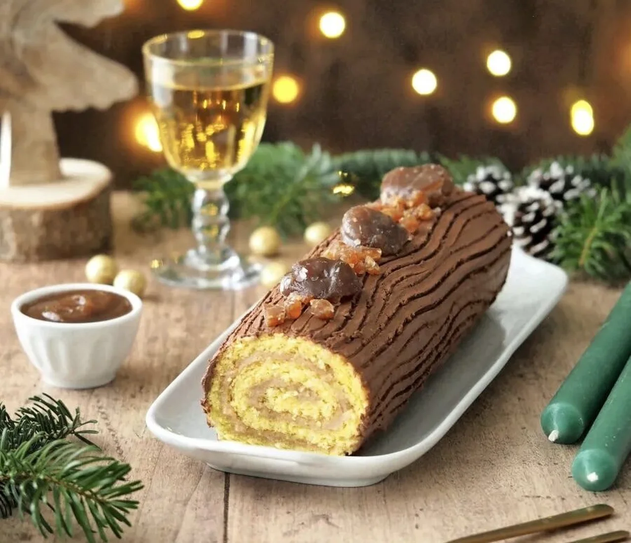 Bûche au chocolat et crème de marrons