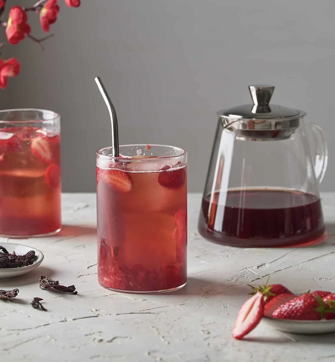 Thé glacé hibiscus et fraise
