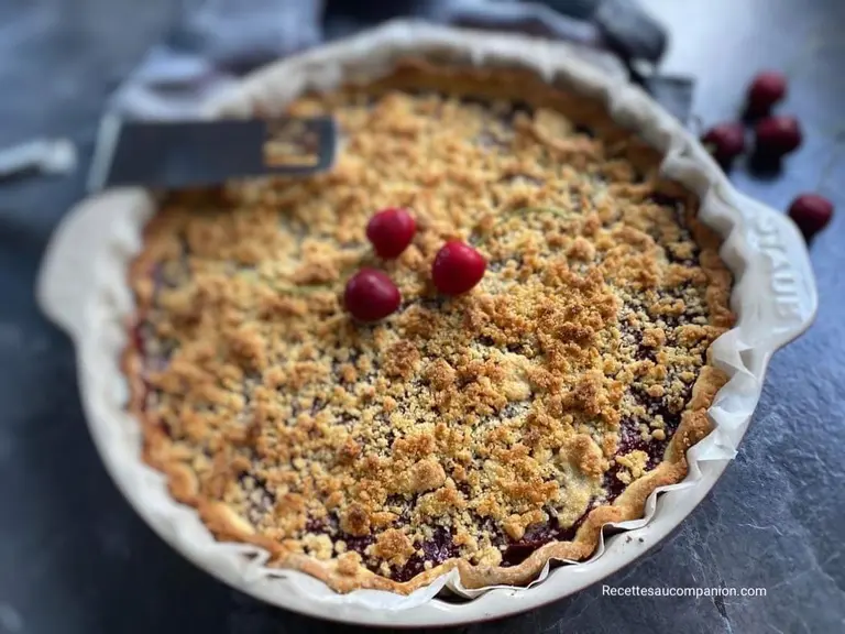 Tarte sablée aux cerises façon crumble streusel