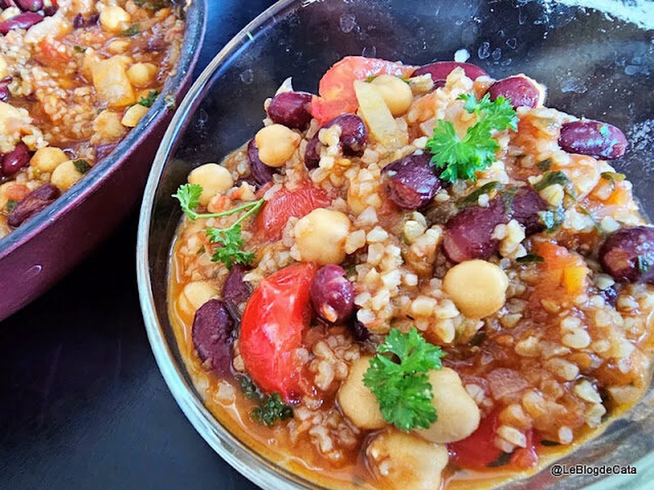Poêlée boulgour, pois chiches et haricots rouges