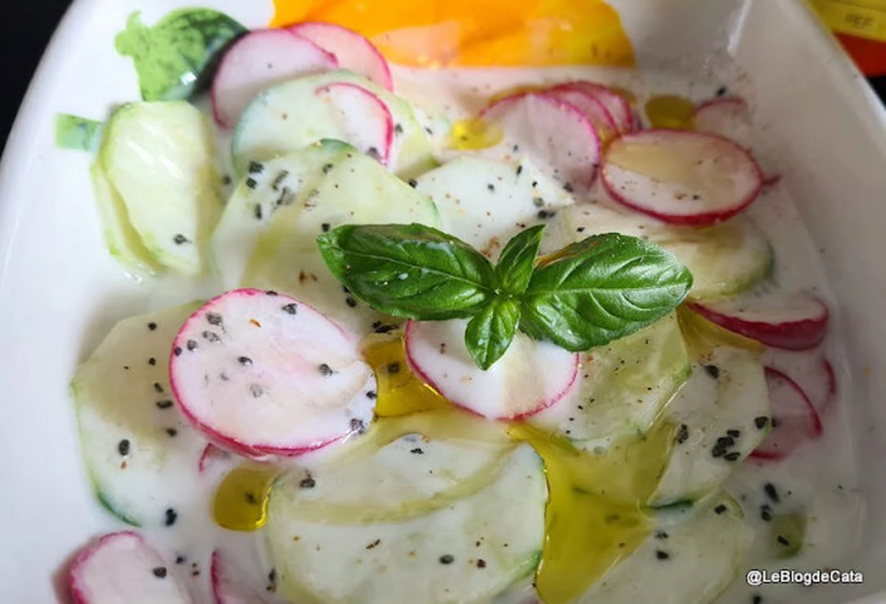 Salade radis, concombre, sauce au lait ribot