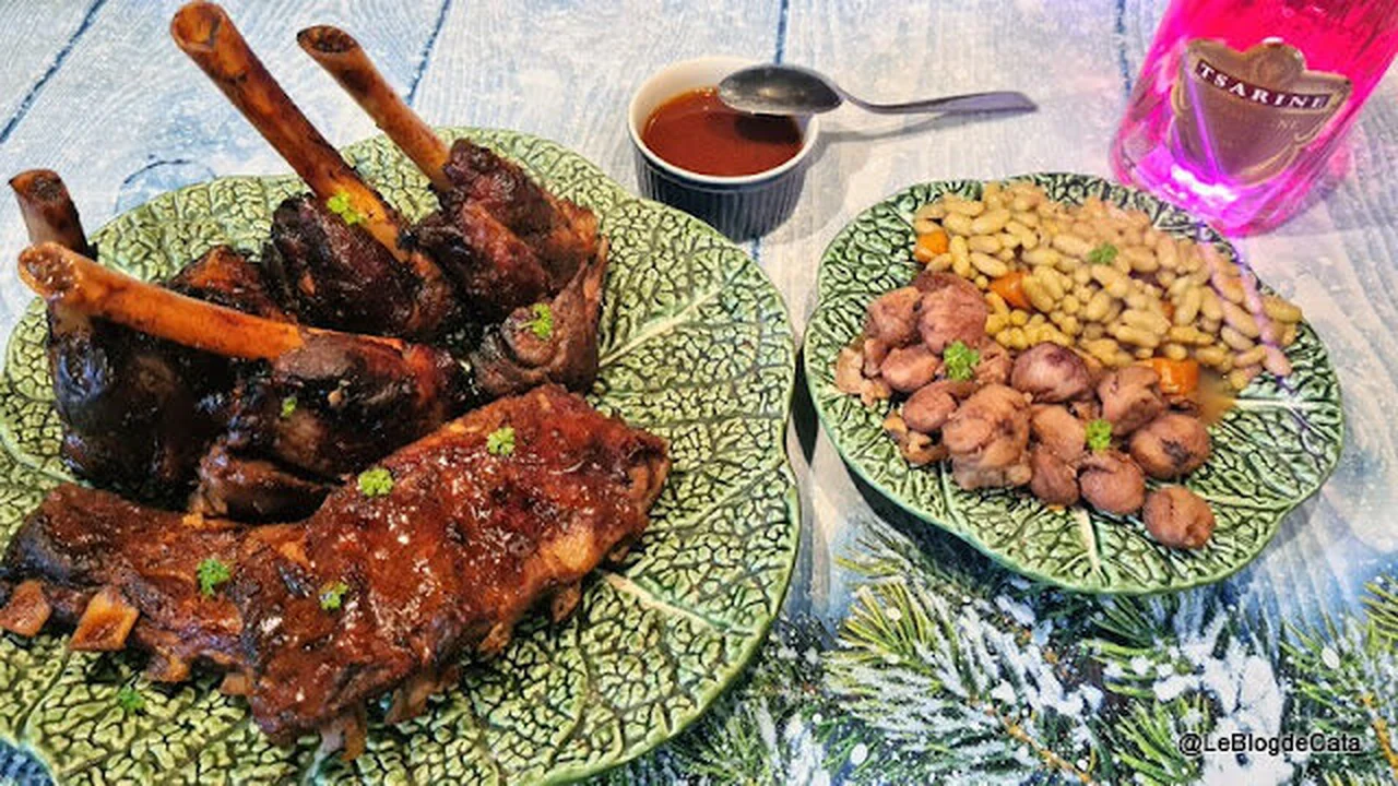 Souris d'agneau et ribs de porc caramélisés