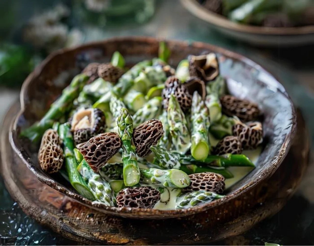 Poêlée d'asperges vertes aux morilles