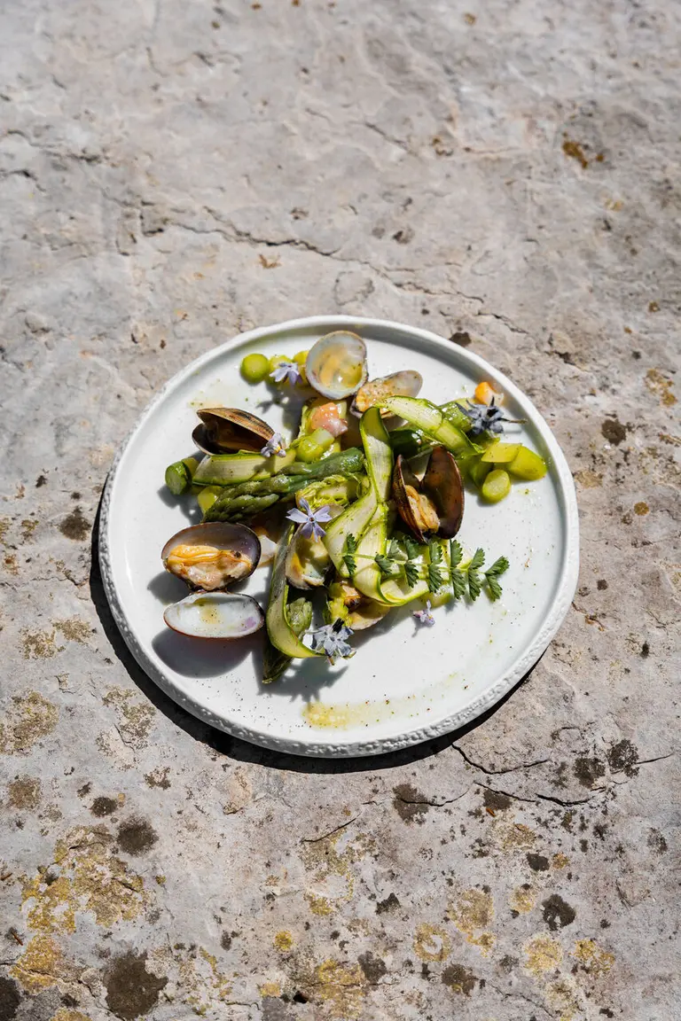 Asperges, tonnato et palourdes