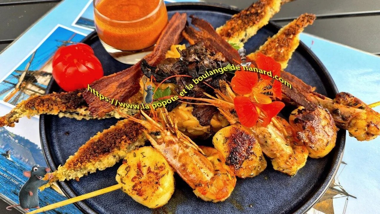 Brochettes Saint-Jacques, gambas et sardines