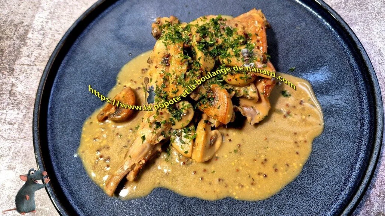 Lapin à la moutarde à l'ancienne et aux champignons