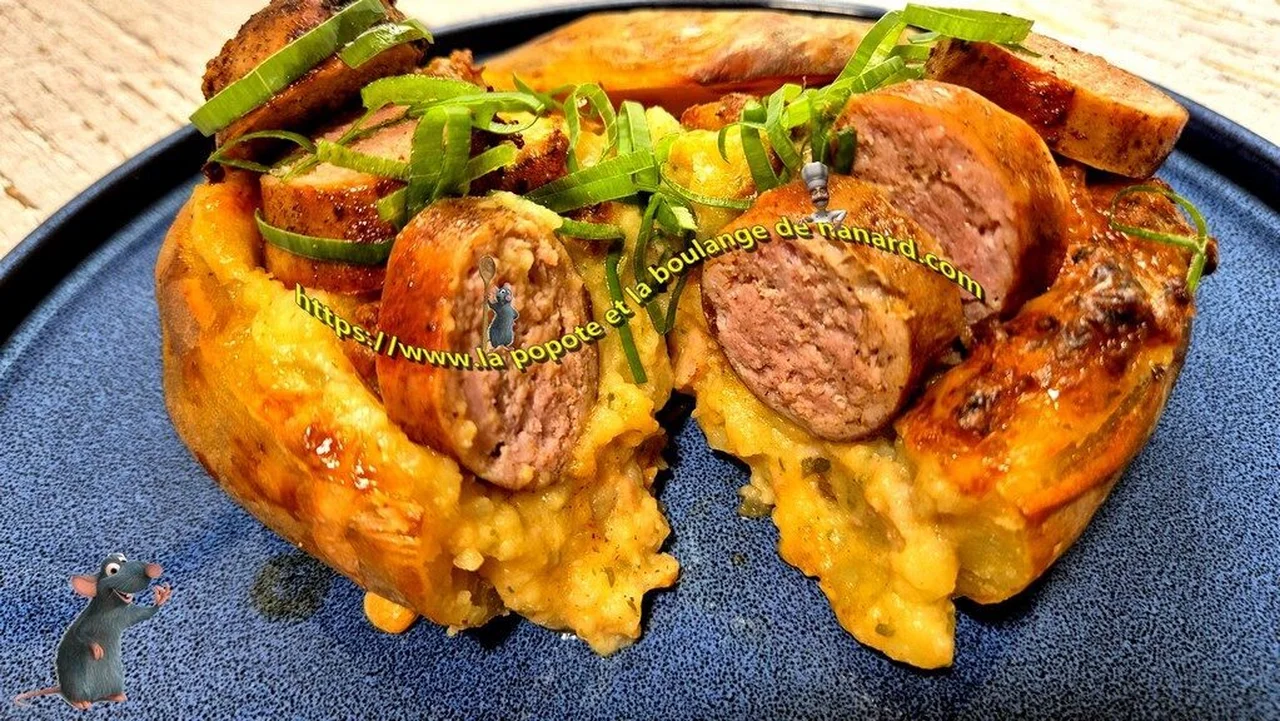 Pommes de terre farcies saucisse et cancoillotte