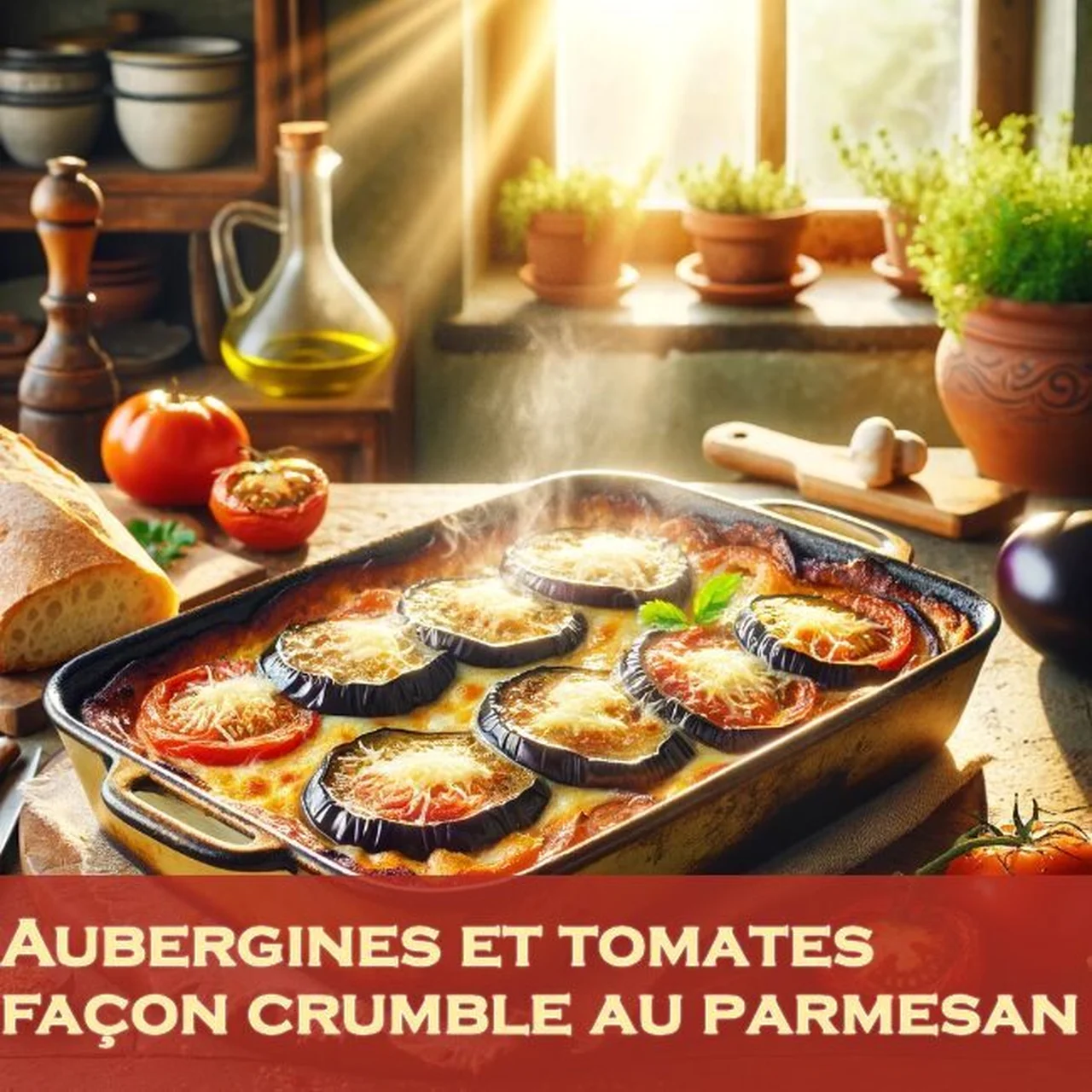 Aubergines et tomates au parmesan façon crumble
