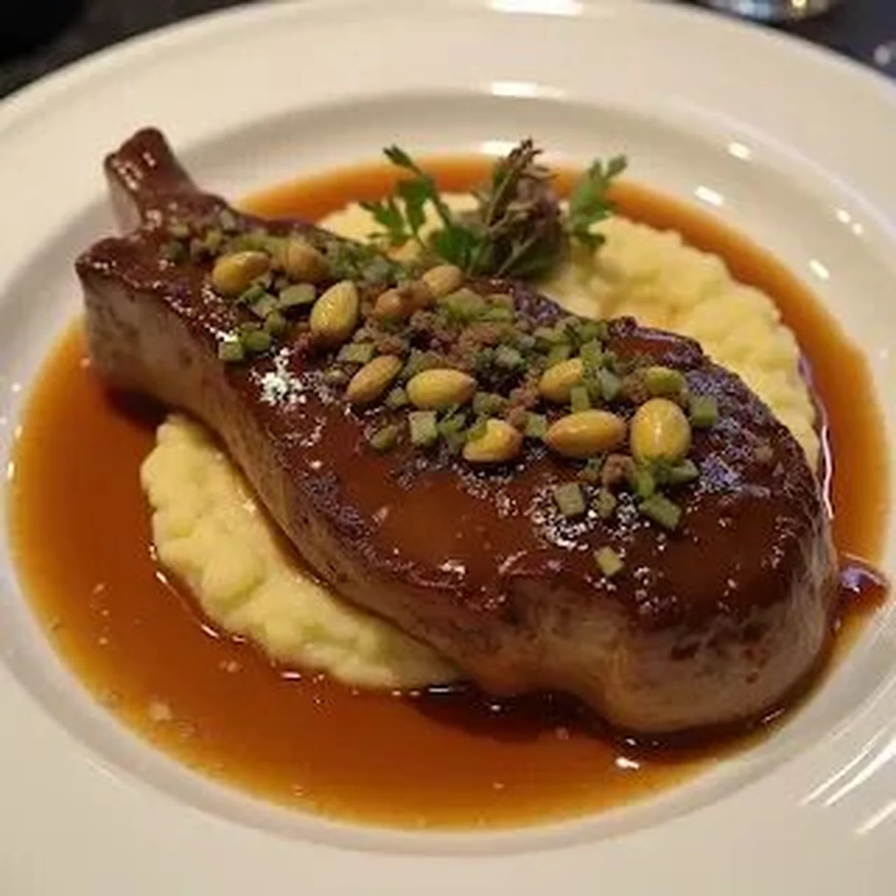 Côtes de veau aux pistaches, sauce Porto rouge