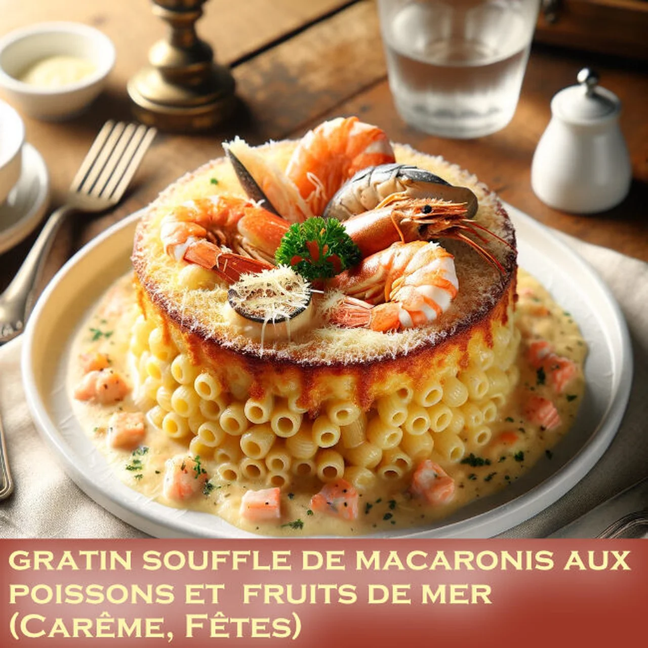 Gratin de macaronis soufflé au poisson et fruits de mer