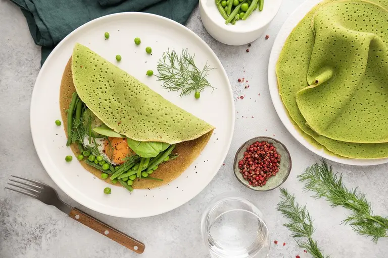 Crêpes salées aux épinards et oeuf au plat