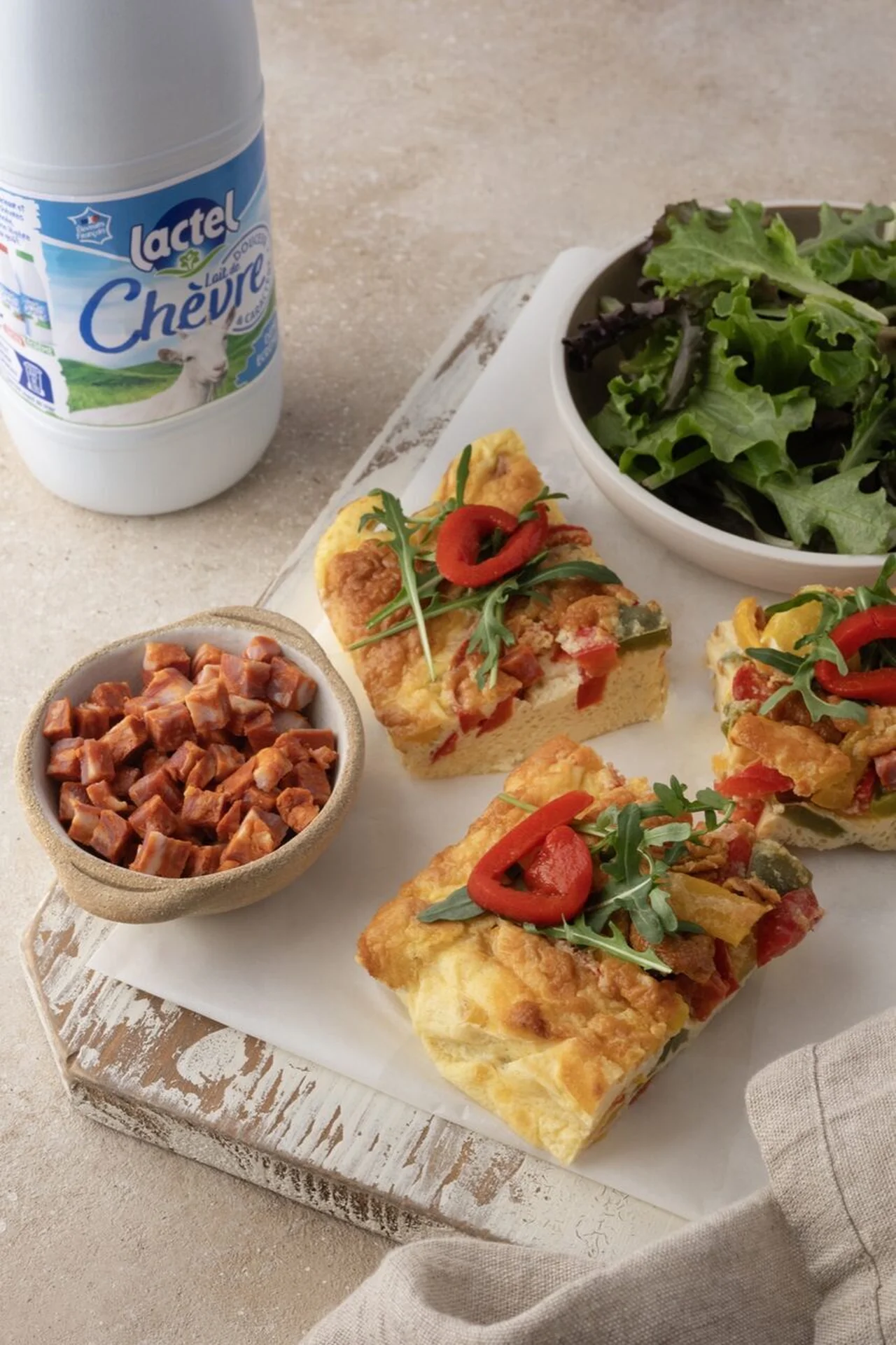 Frittata aux poivrons et chorizo au lait de chèvre