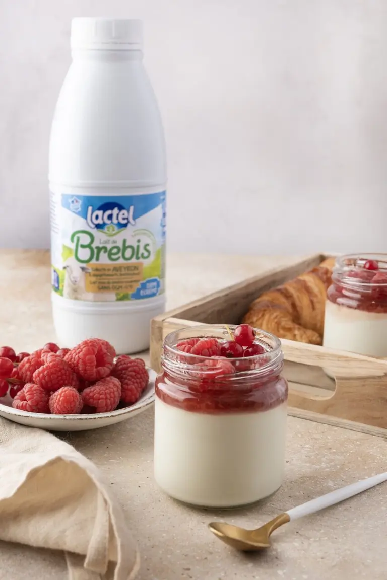 Yaourts au lait de brebis et coulis de fruits rouges