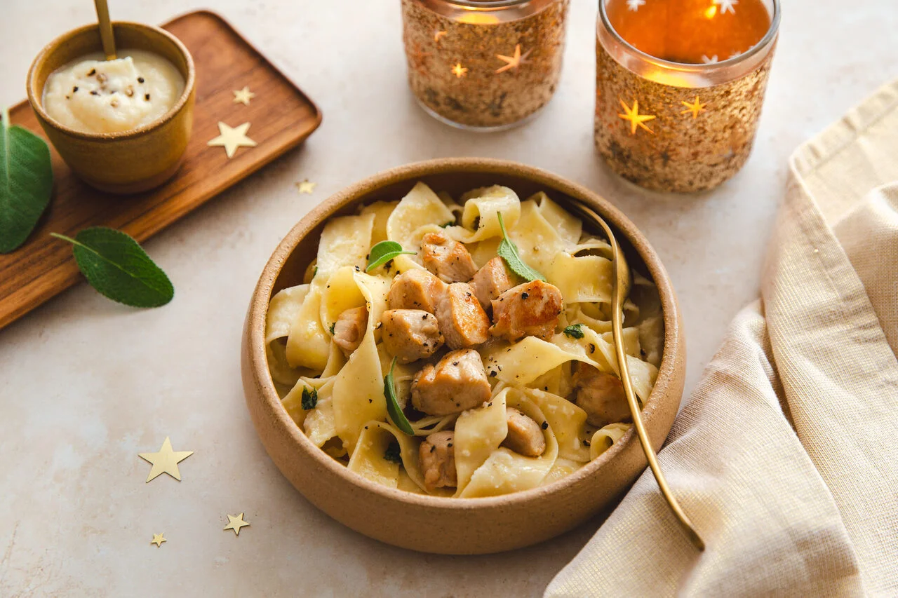 Bouchées de lapin à la sauge, pappardelle panais