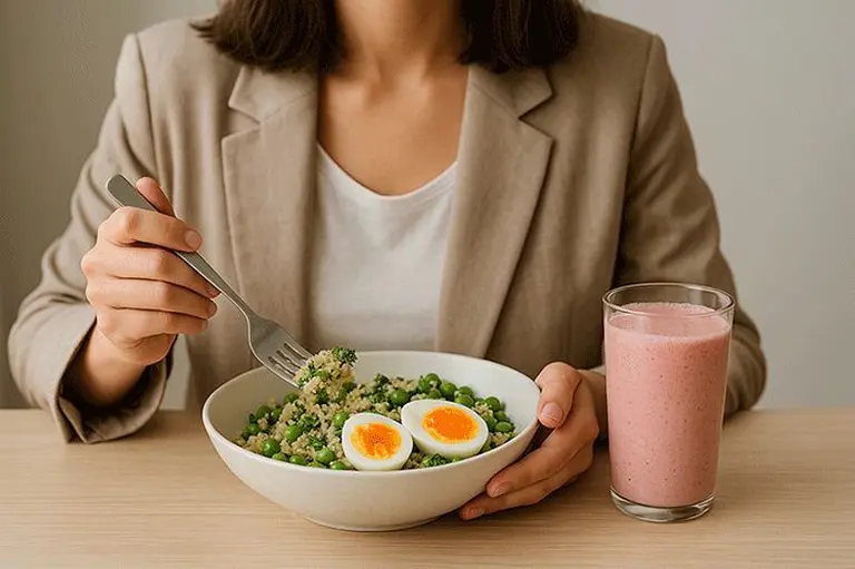Salade tiède de quinoa, petits pois et œufs mollets
