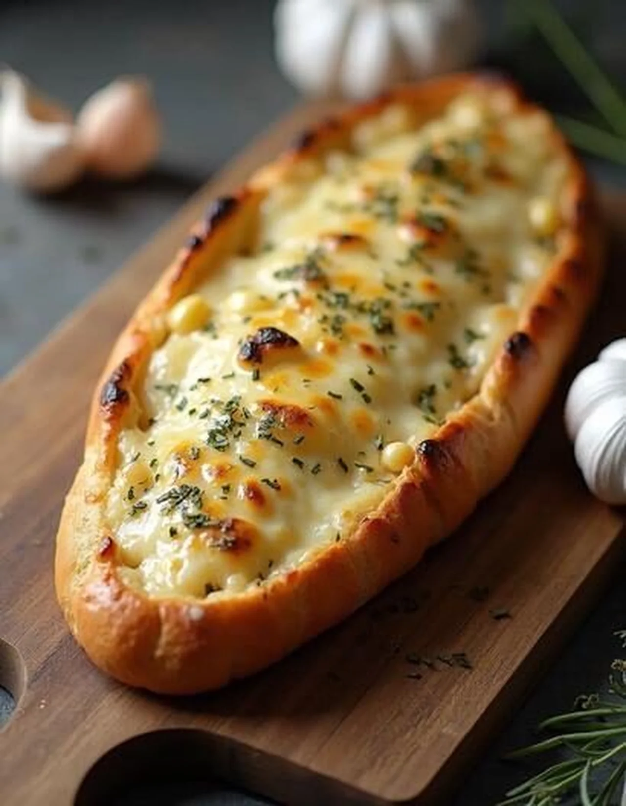 Baguette gratinée farcie au fromage et poulet