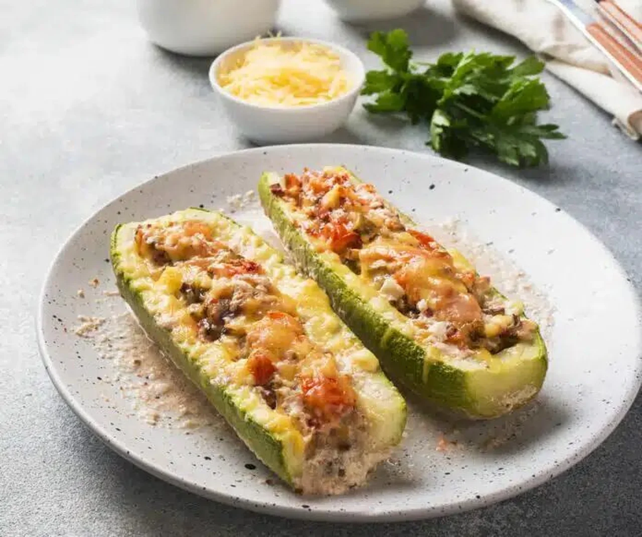 Courgettes farcies au poulet et légumes