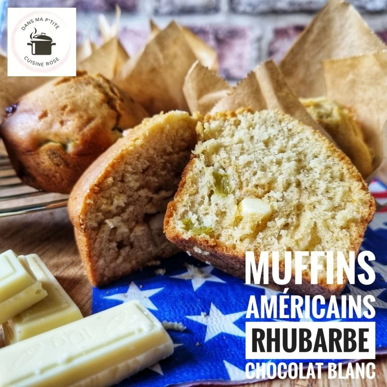 Muffins américains rhubarbe et chocolat blanc