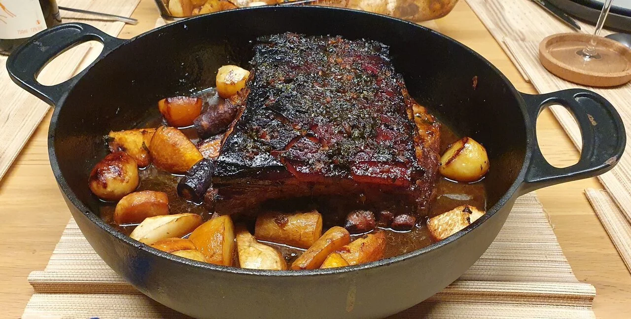 Poitrine de porc confite miel gingembre