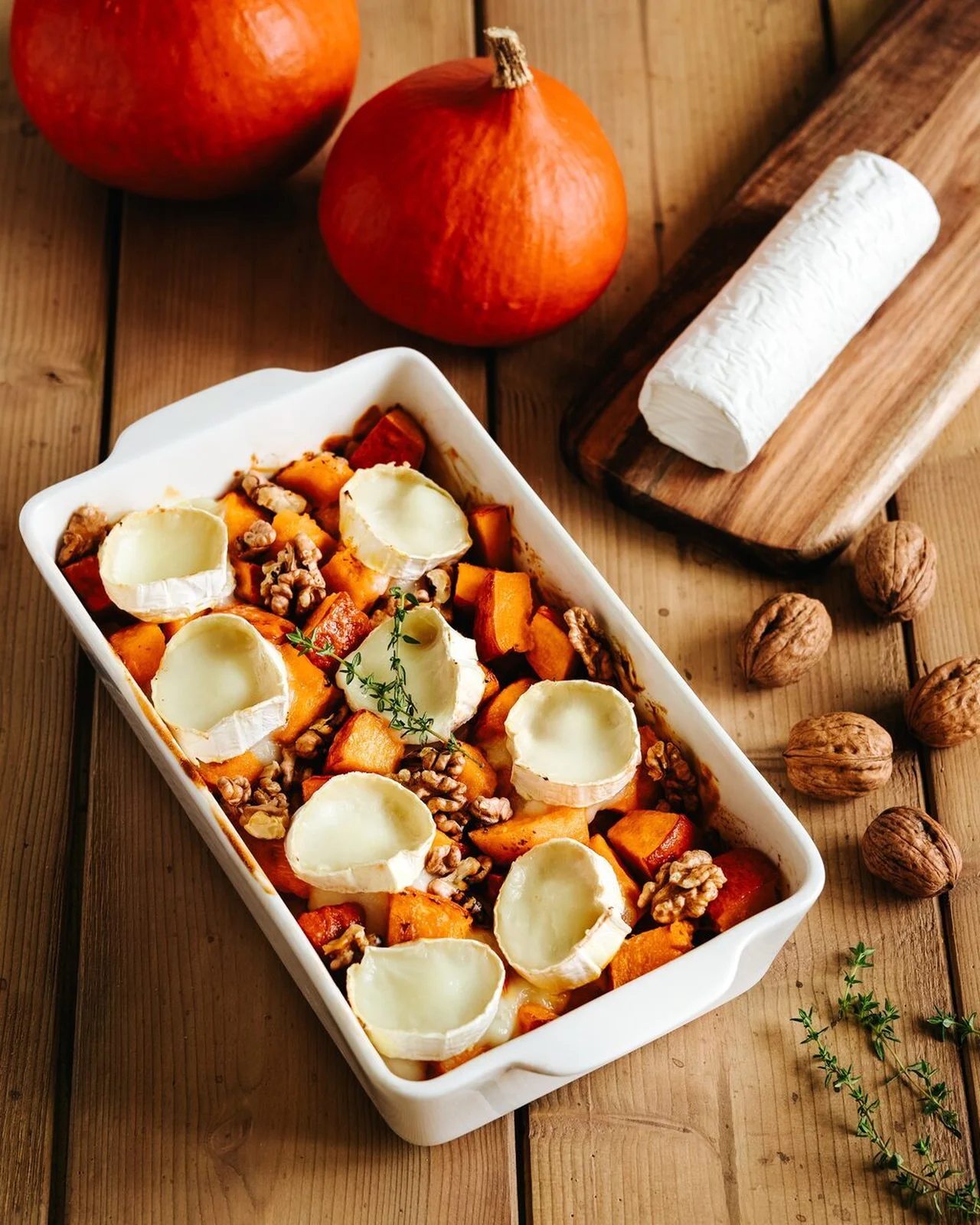 Gratin de potimarron, bûchette de chèvre et noix
