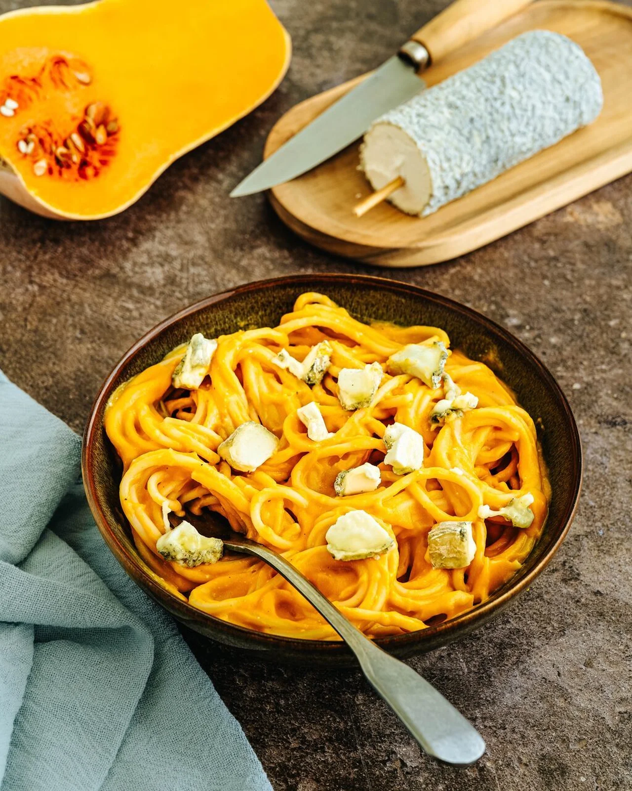 Pâtes crémeuses au butternut et chèvre