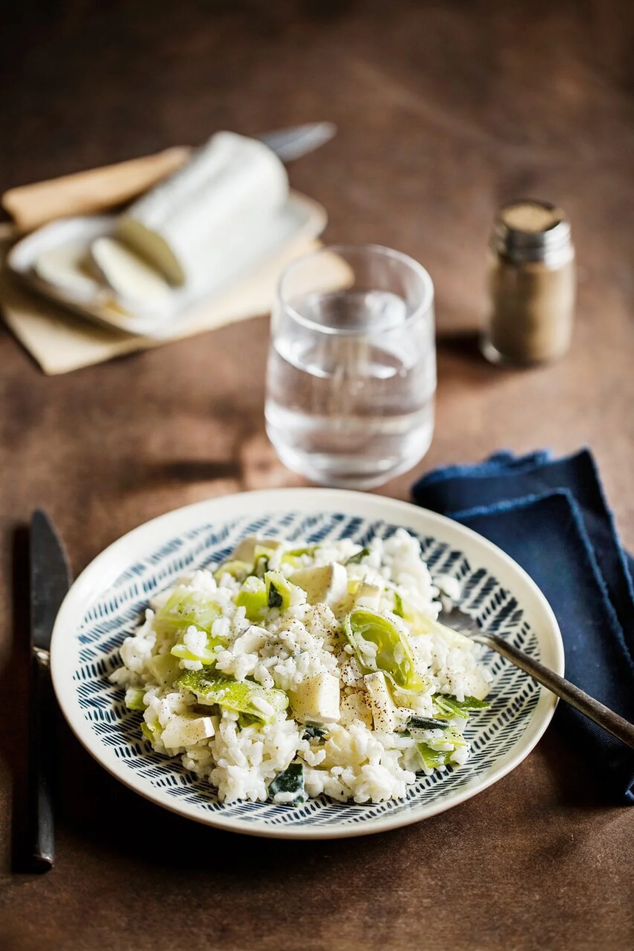 Risotto à la bûchette de chèvre et aux poireaux