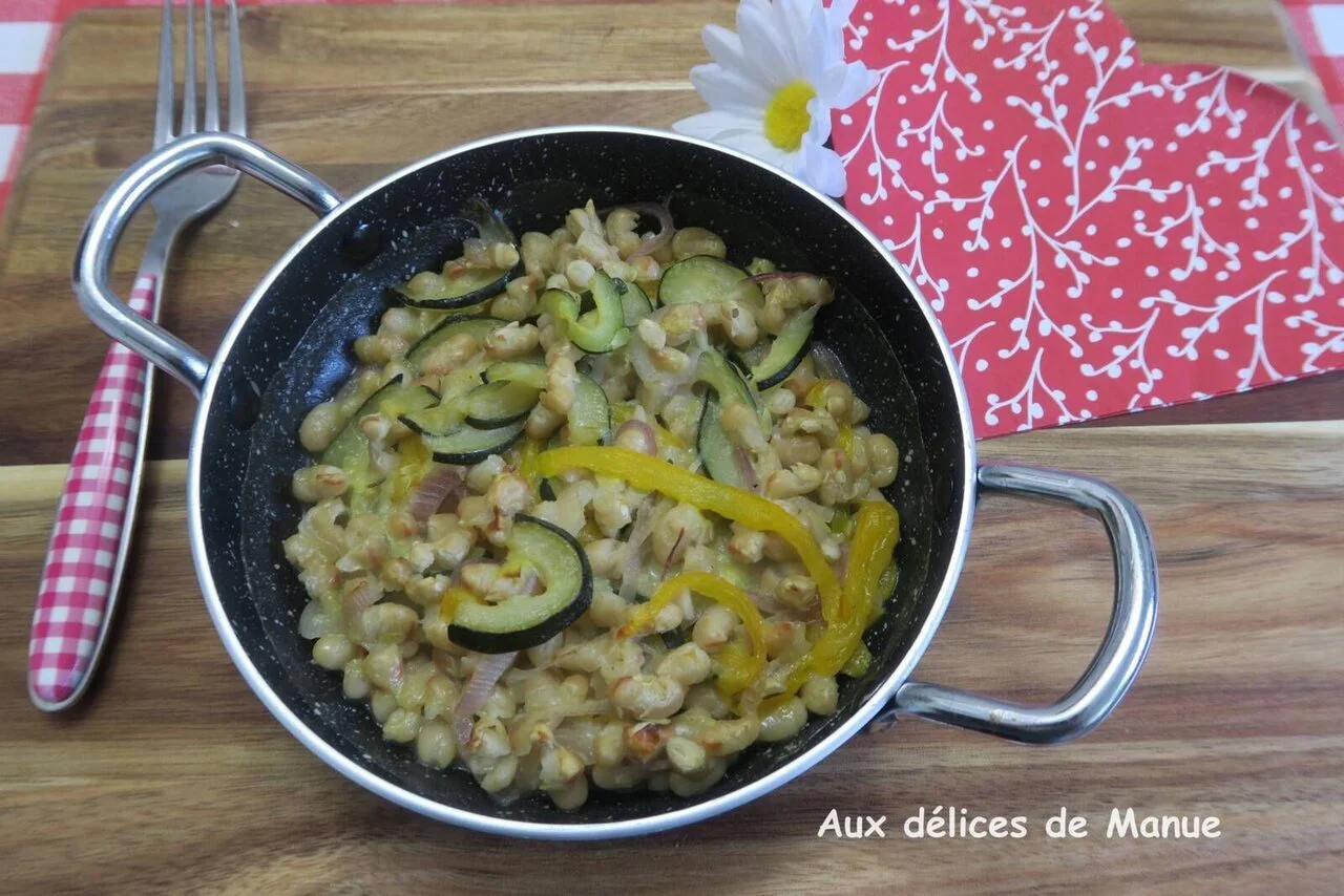 Gratin d'haricots blancs courgette poivron cancoillotte