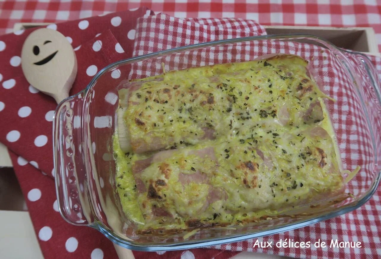 Gratin de poireaux rôtis au jambon