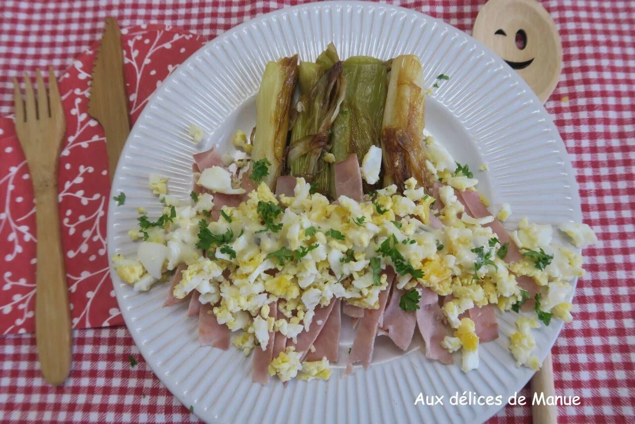 Poireaux vinaigrette au bacon et oeuf dur