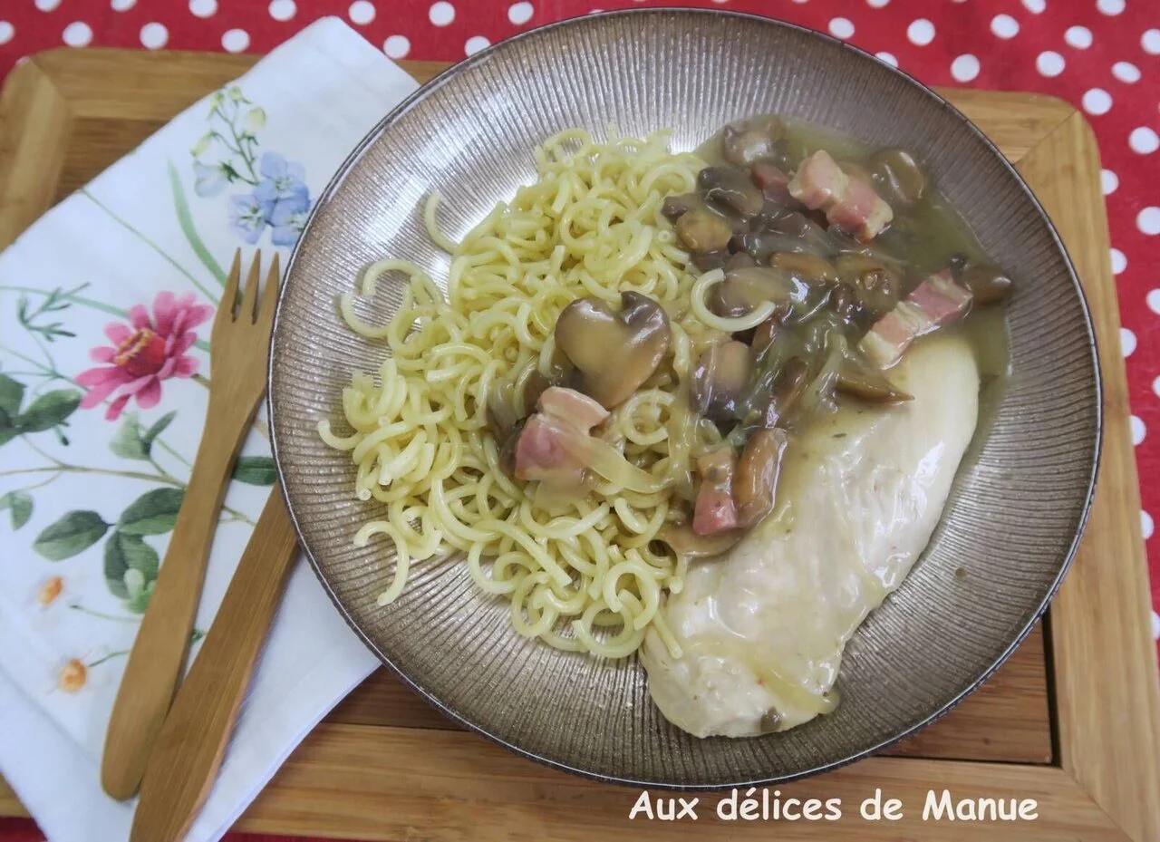 Poulet aux champignons de Paris et oignon