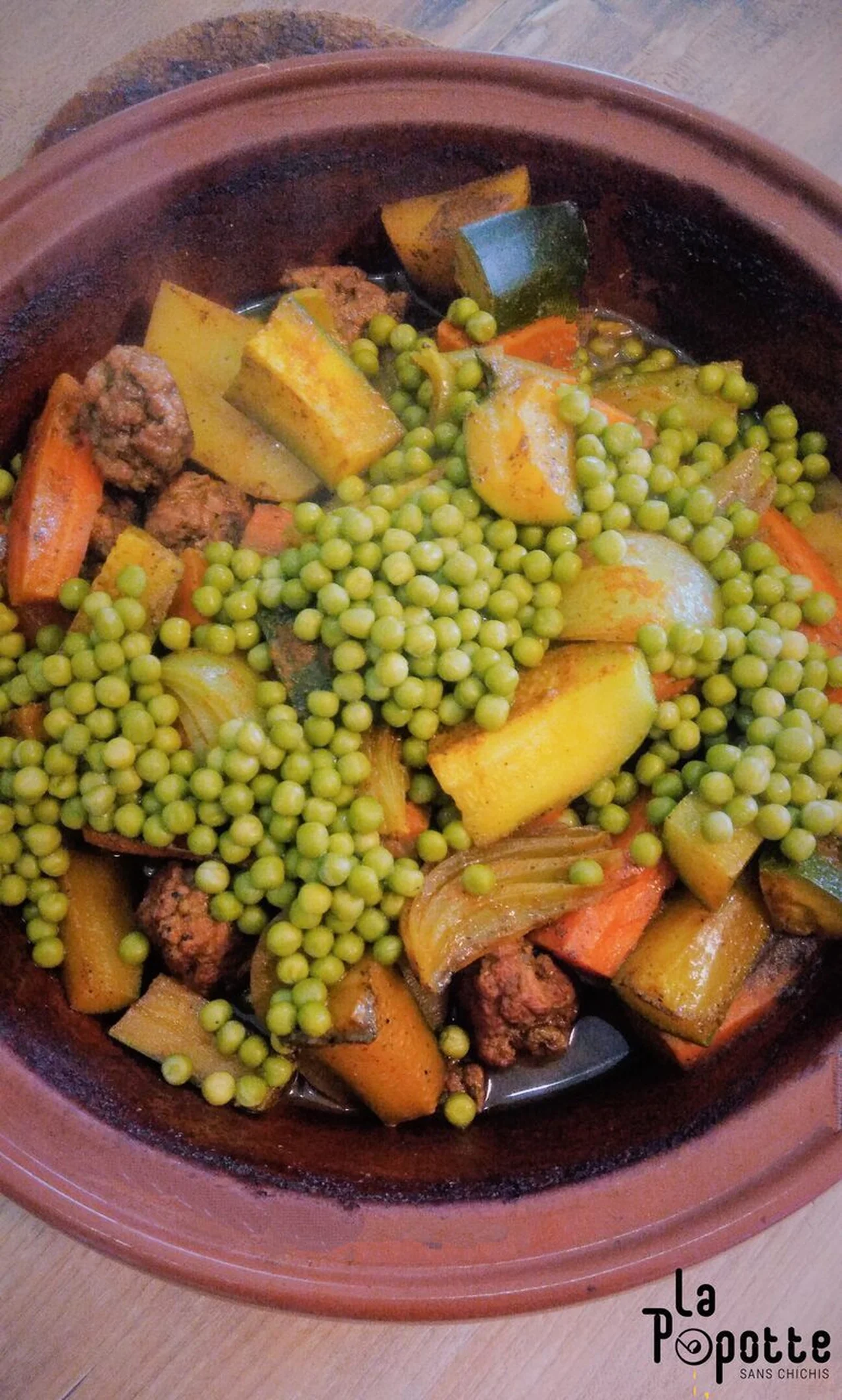 Tajine de kefta petits pois et cumin