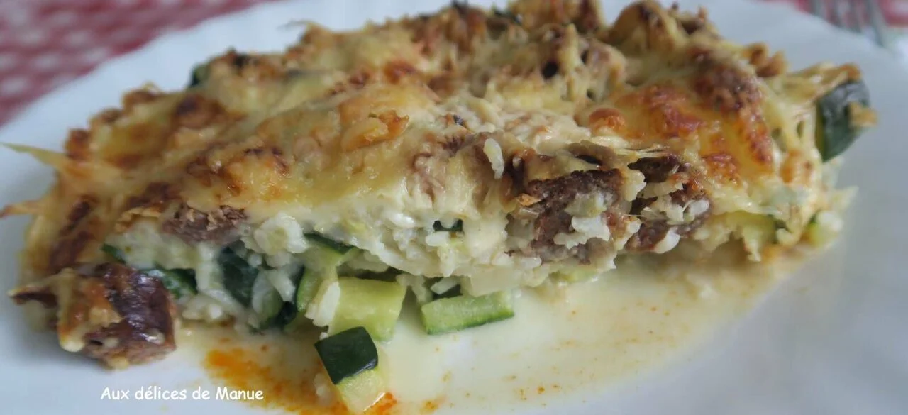 Gratin de courgette au riz, merguez et mozzarella