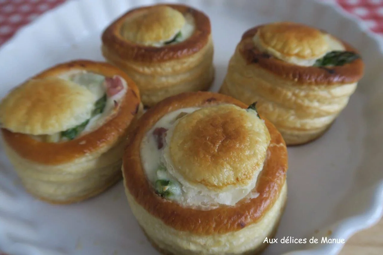 Vol au vent aux asperges, lardons et crème