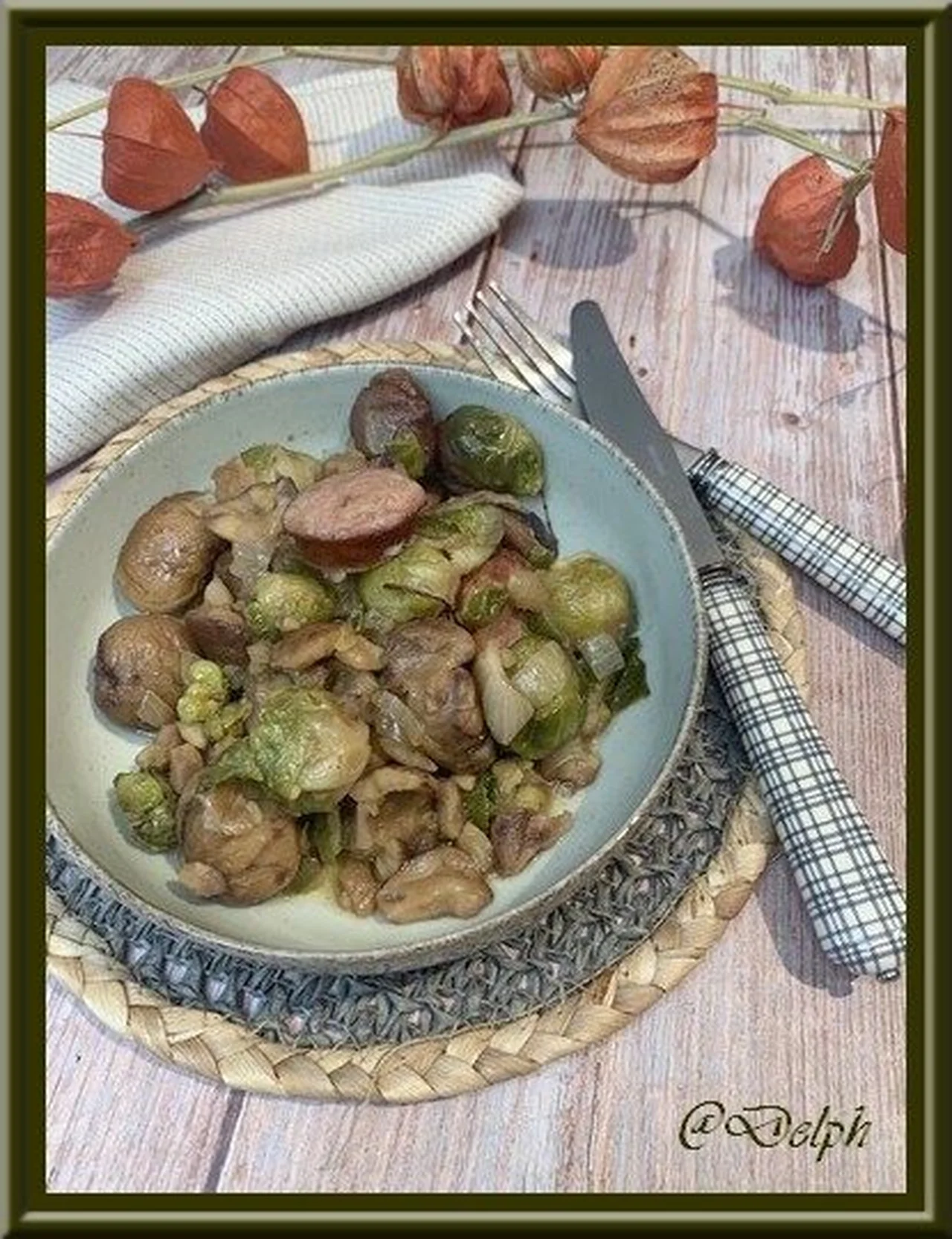 Choux de Bruxelles aux châtaignes et saucisse
