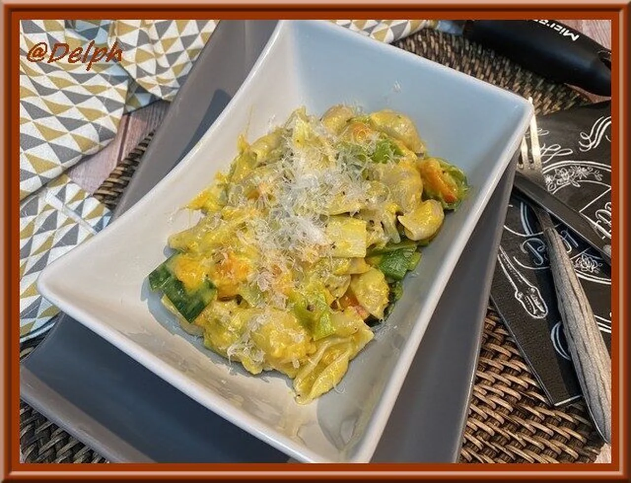 Conchiglioni aux poireaux, béchamel au potimarron