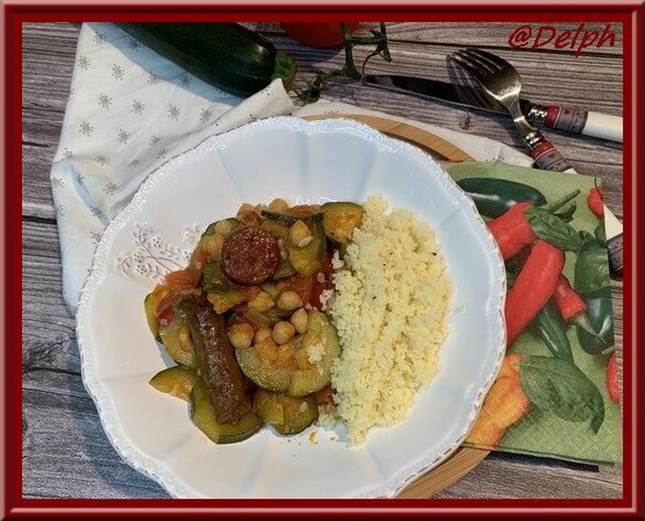 Courgettes, pois chiches aux merguez et chorizo