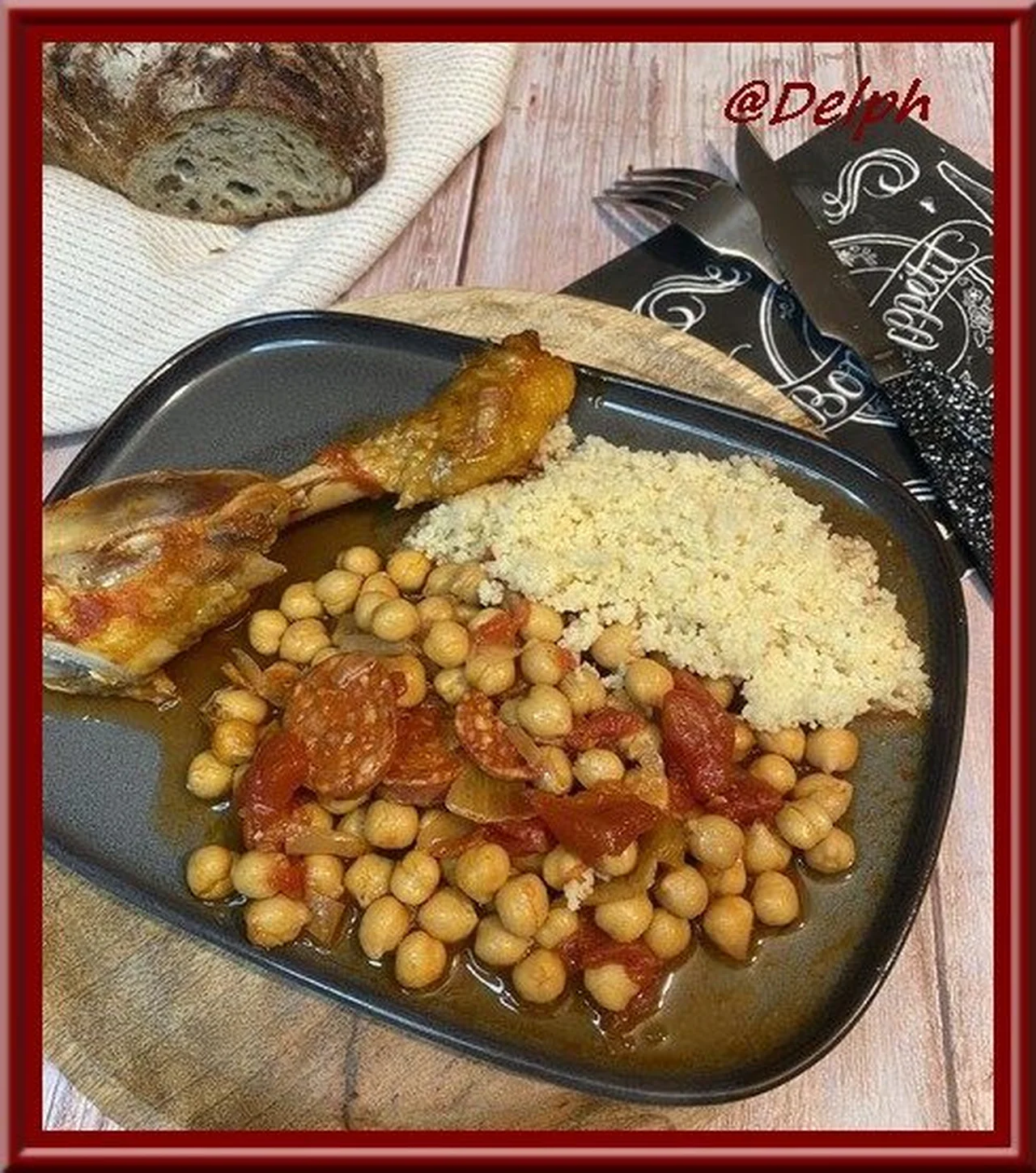 Cuisses de poulet et chorizo aux tomates et pois chiches
