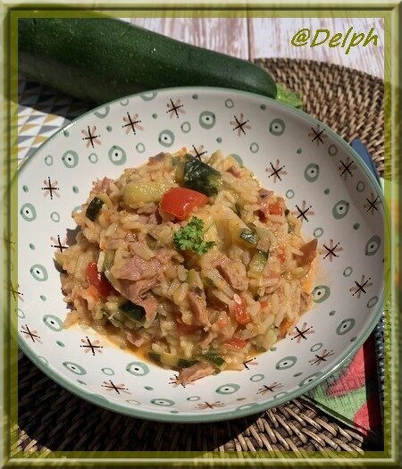 Riz aux courgettes, poivron et bacon