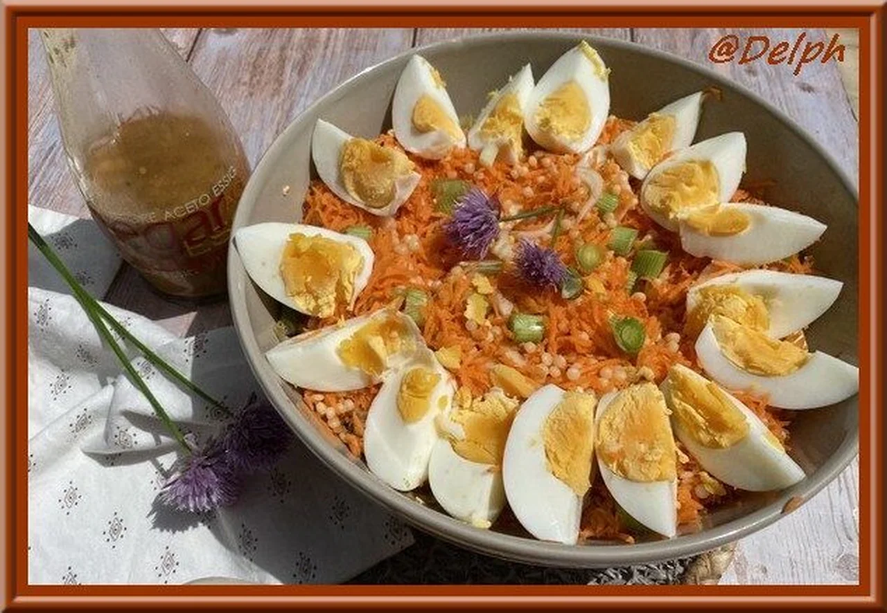 Salade de carottes râpées, pâtes plomb et oignons