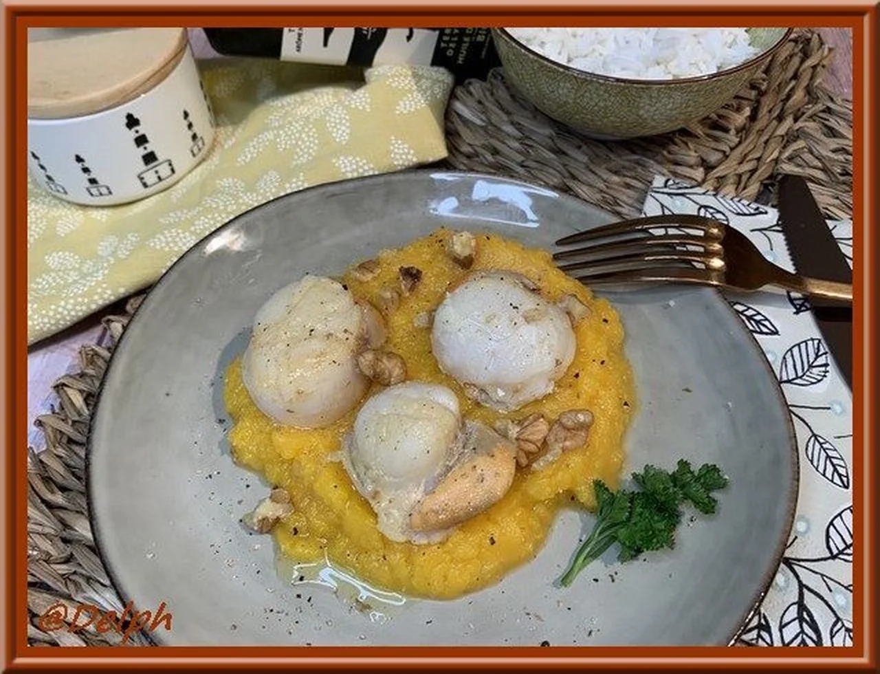 St Jacques sur crème de butternut à l'huile de truffe