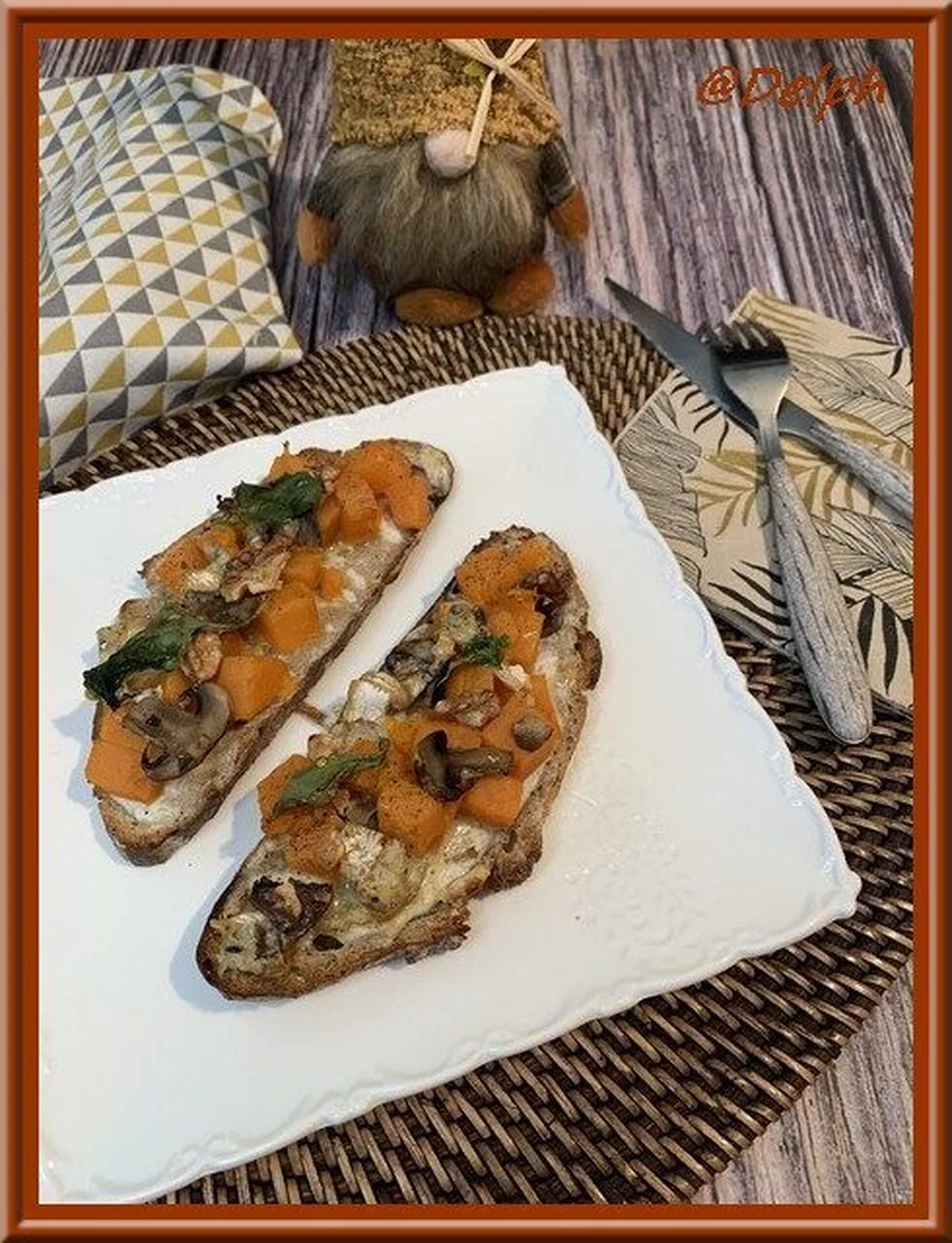 Tartines patate douce, champignons et Bresse Bleu