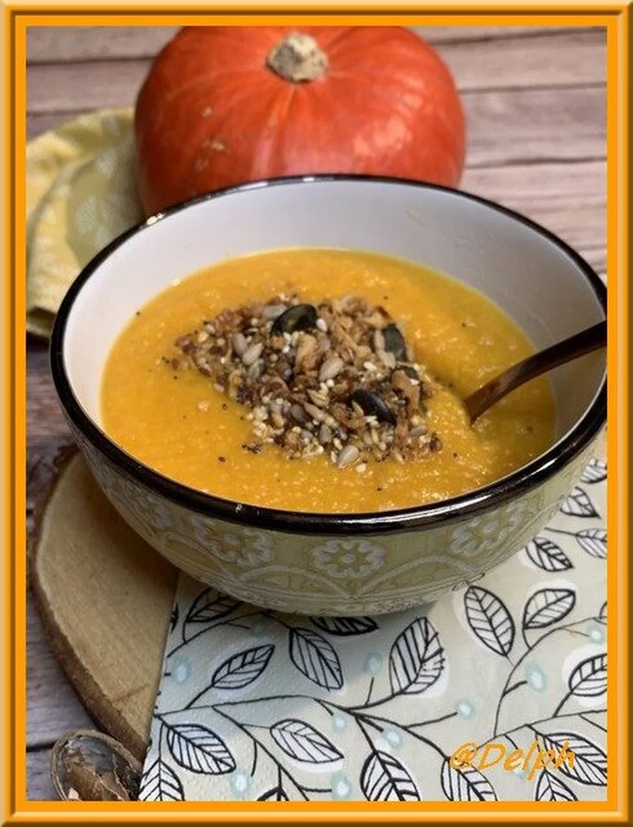 Velouté de potimarron, carottes et lentilles