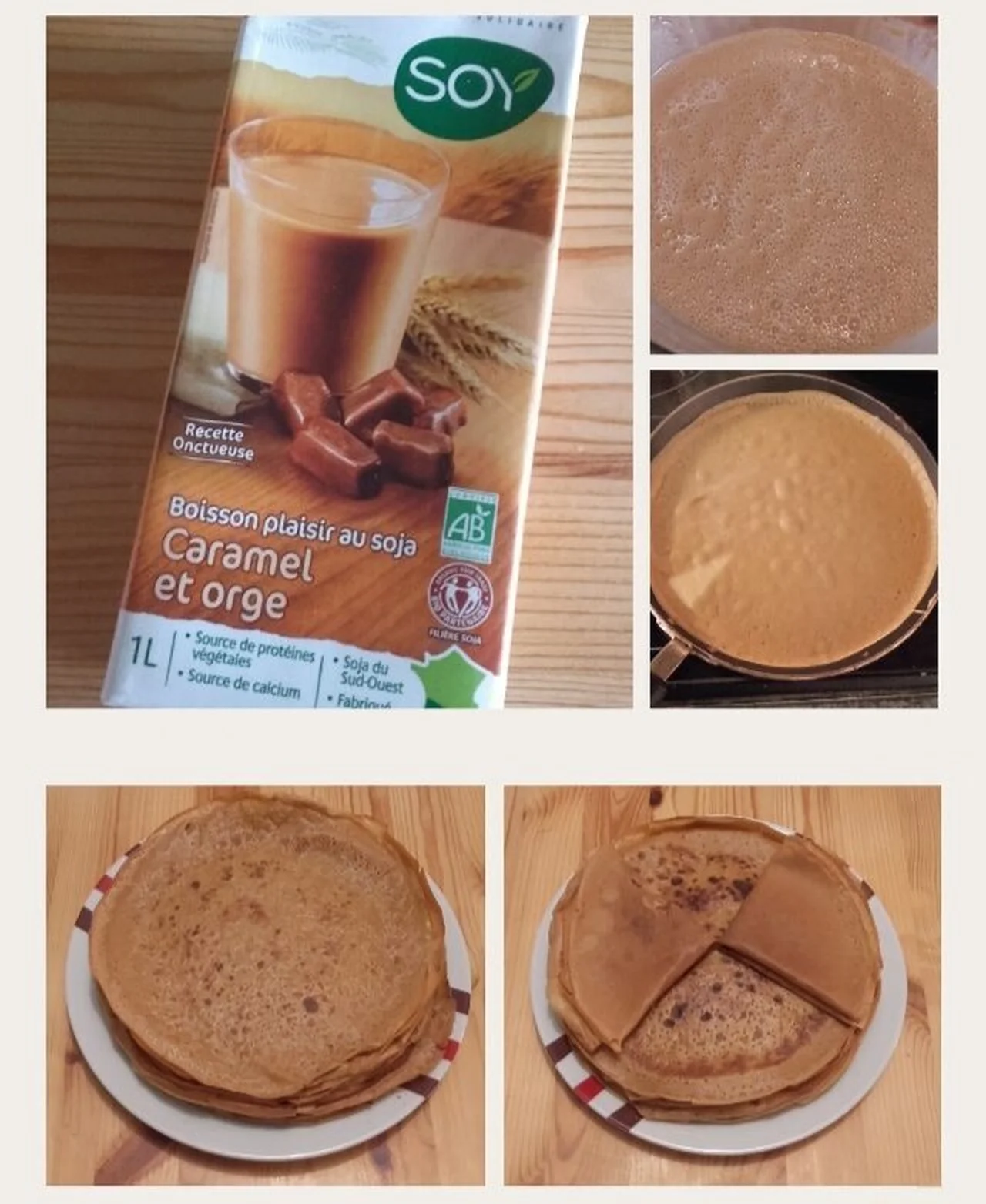 Crêpes caramel, soja et orge
