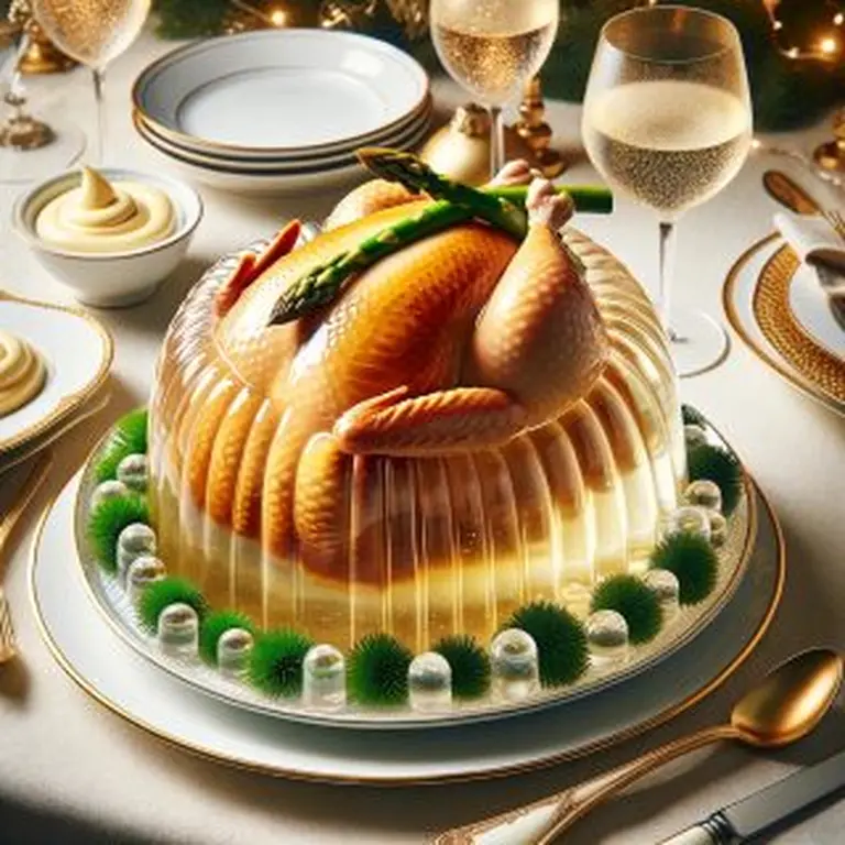 Poularde farcie aux légumes, asperges et mayonnaise