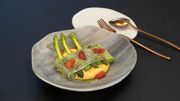 Asperges vertes, Colonnata et sabayon à l'orange