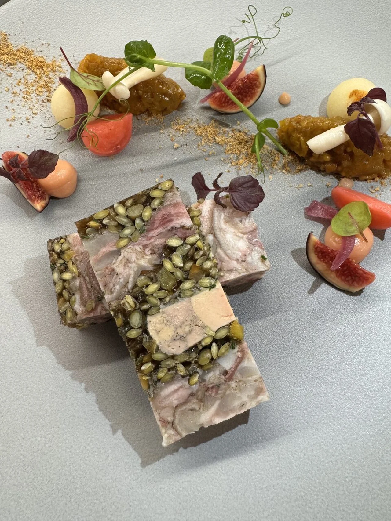 Terrine de pieds de porc et lentilles au foie gras