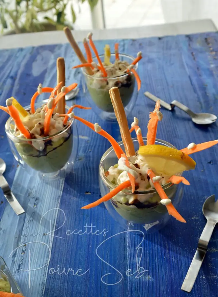Verrine festive avocat, carottes et crème fouettée citron