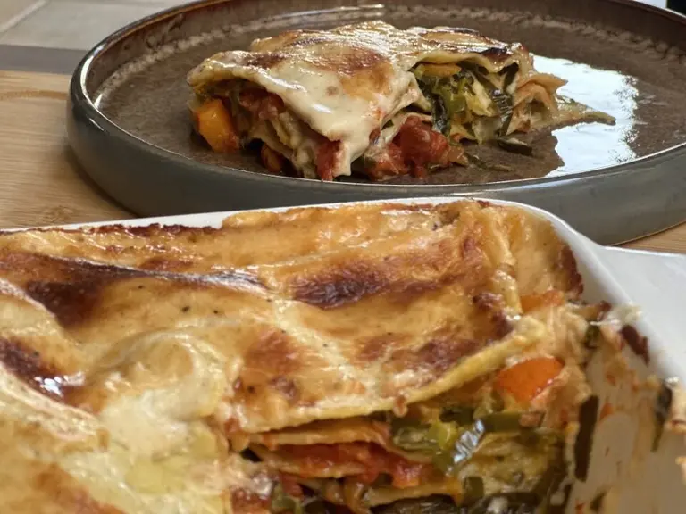 Lasagnes au potimarron et vert de poireaux