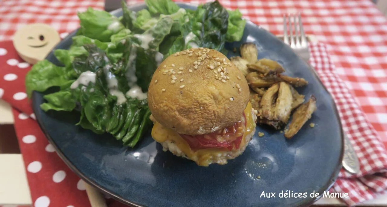 Burger de champignon au poulet et potatoes à l'Air Fryer