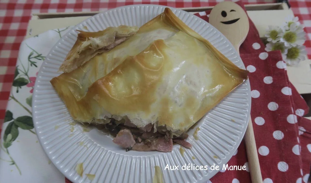 Feuilleté filo au jambon, champignons et emmental